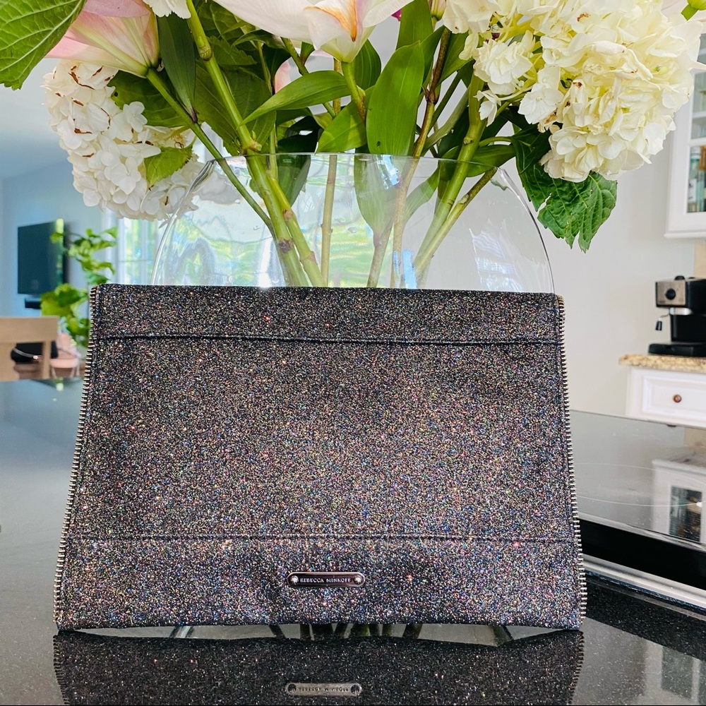 Rebecca Minkoff Black Glitter Leo Clutch NWOT - Picture 13 of 16